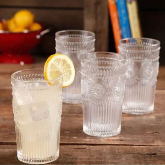 🦋 New Pioneer Woman Adeline 16-Ounce Footed Glass Tumblers, Set of 8, Clear - Picture 5 of 10